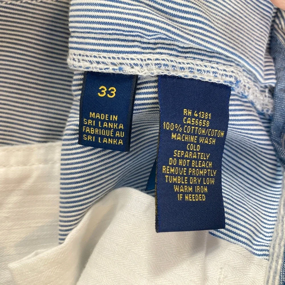 Polo Ralph Lauren Mens 33 (Fit 32) Blue White Pinstripe Classic 6
